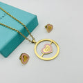 Golden Heart Charm Necklace & Stud Earrings Set