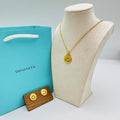 Gold Smiley Face Pendant Necklace & Stud Earrings Set