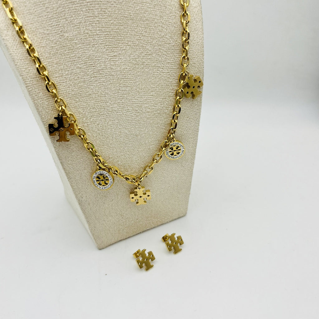 Luxury Gold Charm Chain Necklace with Designer-Inspired Logo Pendants