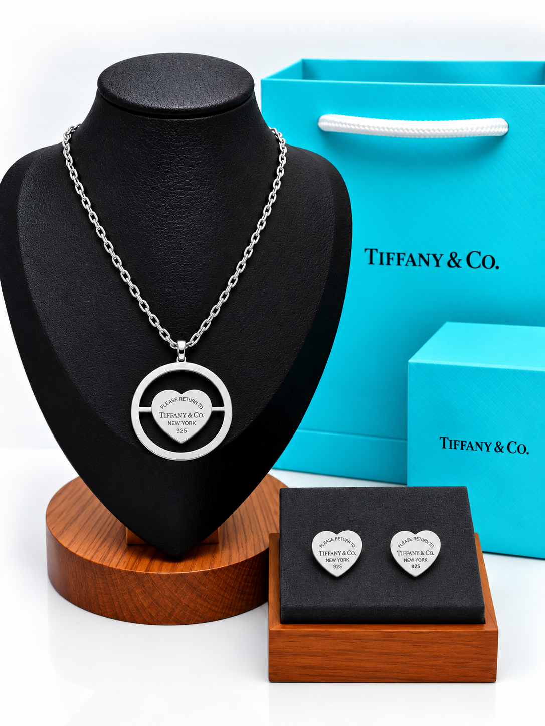 Golden Heart Charm Necklace & Stud Earrings Set