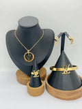 Luxury Gold Initial Pendant Jewelry Set – Necklace, Earrings, Bracelet & Ring