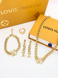 Luxury Gold Chain Initial Jewelry Set – Necklace, Bracelet, Earrings & Ring