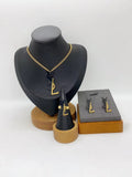 Luxury Gold Heart Link Jewelry Set – Necklace, Bracelet, Ring & Earrings