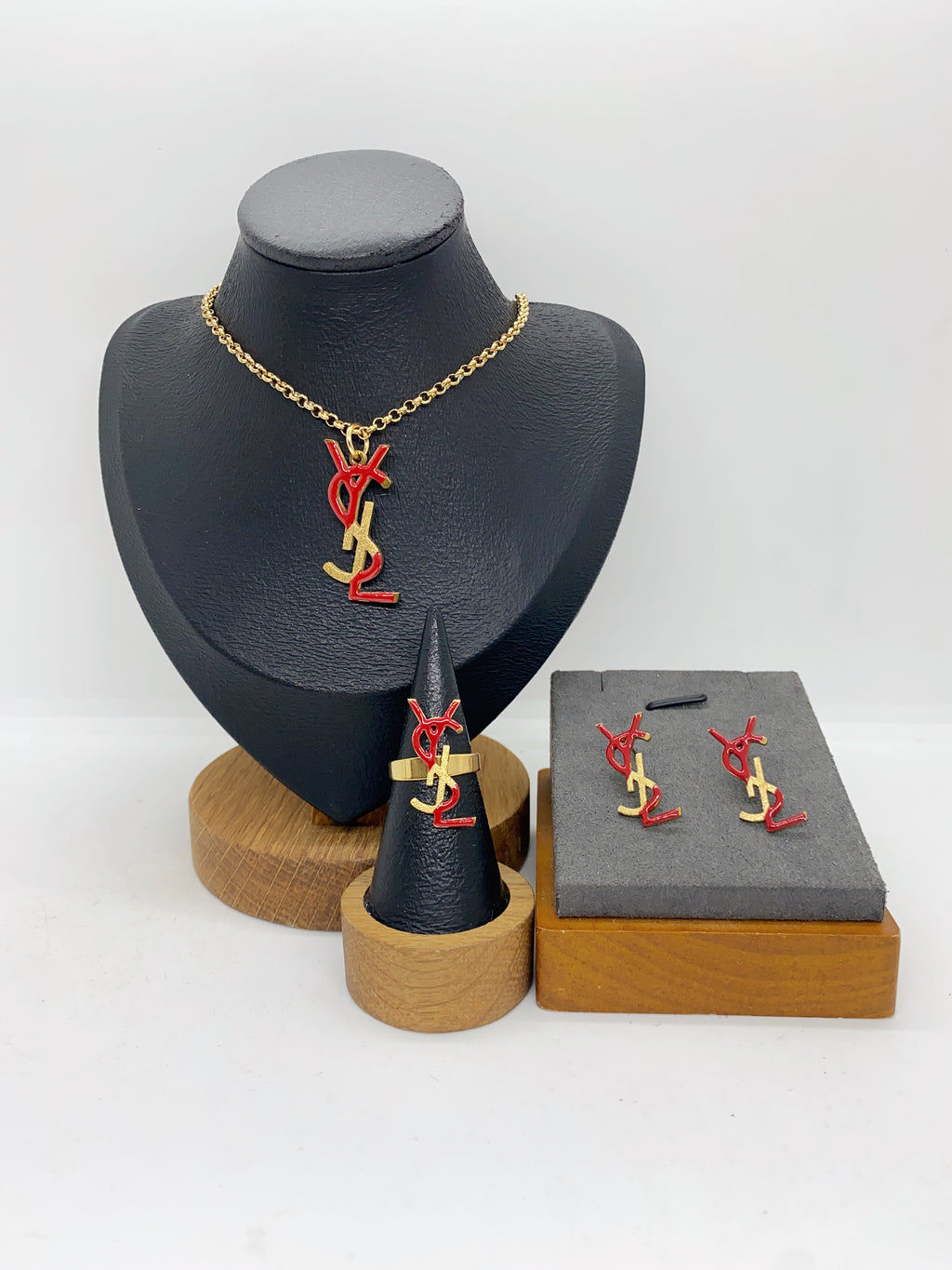 Luxury Gold Heart Link Jewelry Set – Necklace, Bracelet, Ring & Earrings