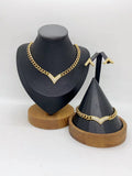 Luxury Cuban Chain Jewelry Set with Engraved "V" Pendant