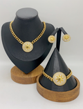 Luxury Gold Cuban Chain Jewelry Set with Engraved Square Pendant