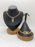 Trendy Gold Cuban Chain Jewelry Set with Paperclip Pendant Design