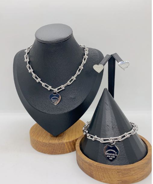 Elegant Silver Chain Jewelry Set with Heart Pendant (Multi-Color Options)