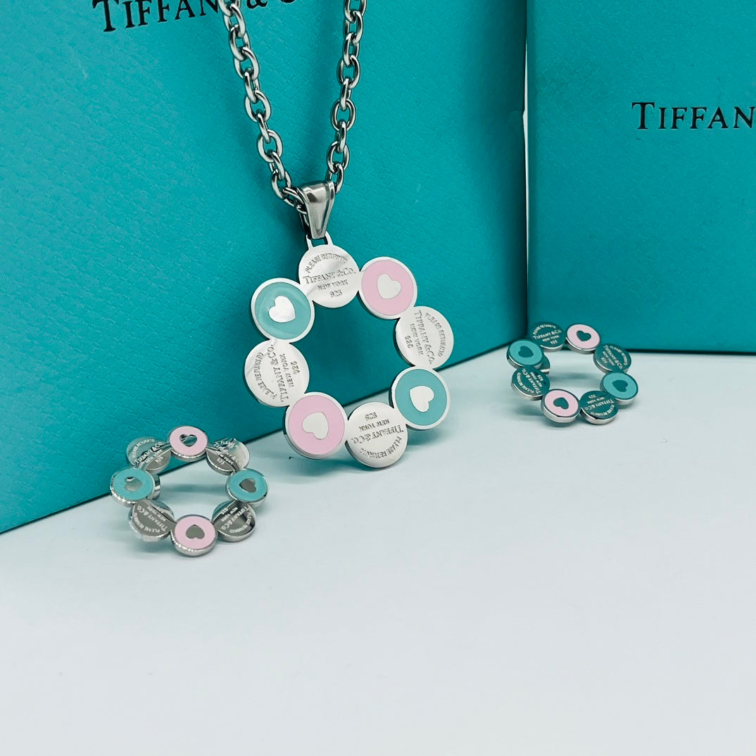 Elegant Silver Charm Necklace & Bracelet Set with Pastel Beads