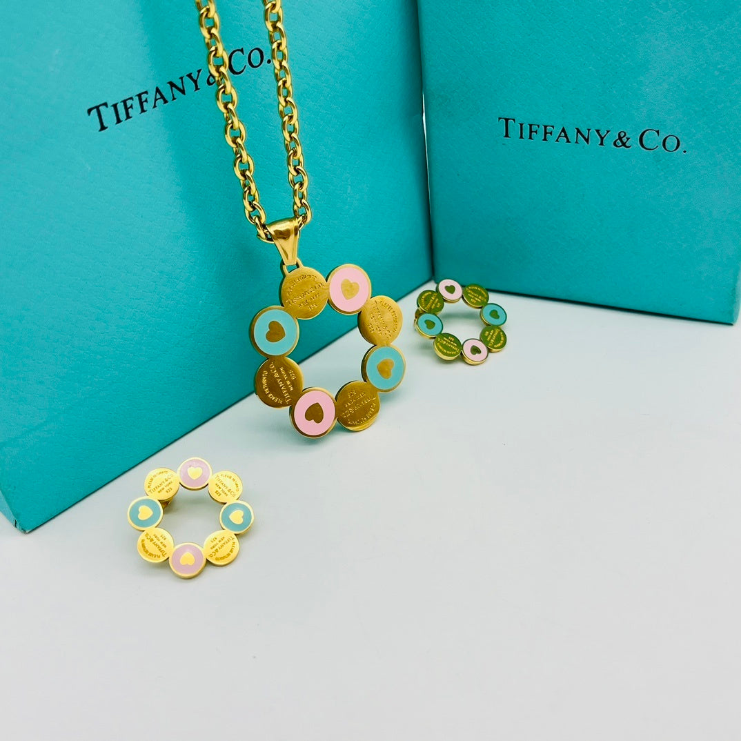 Elegant Silver Charm Necklace & Bracelet Set with Pastel Beads