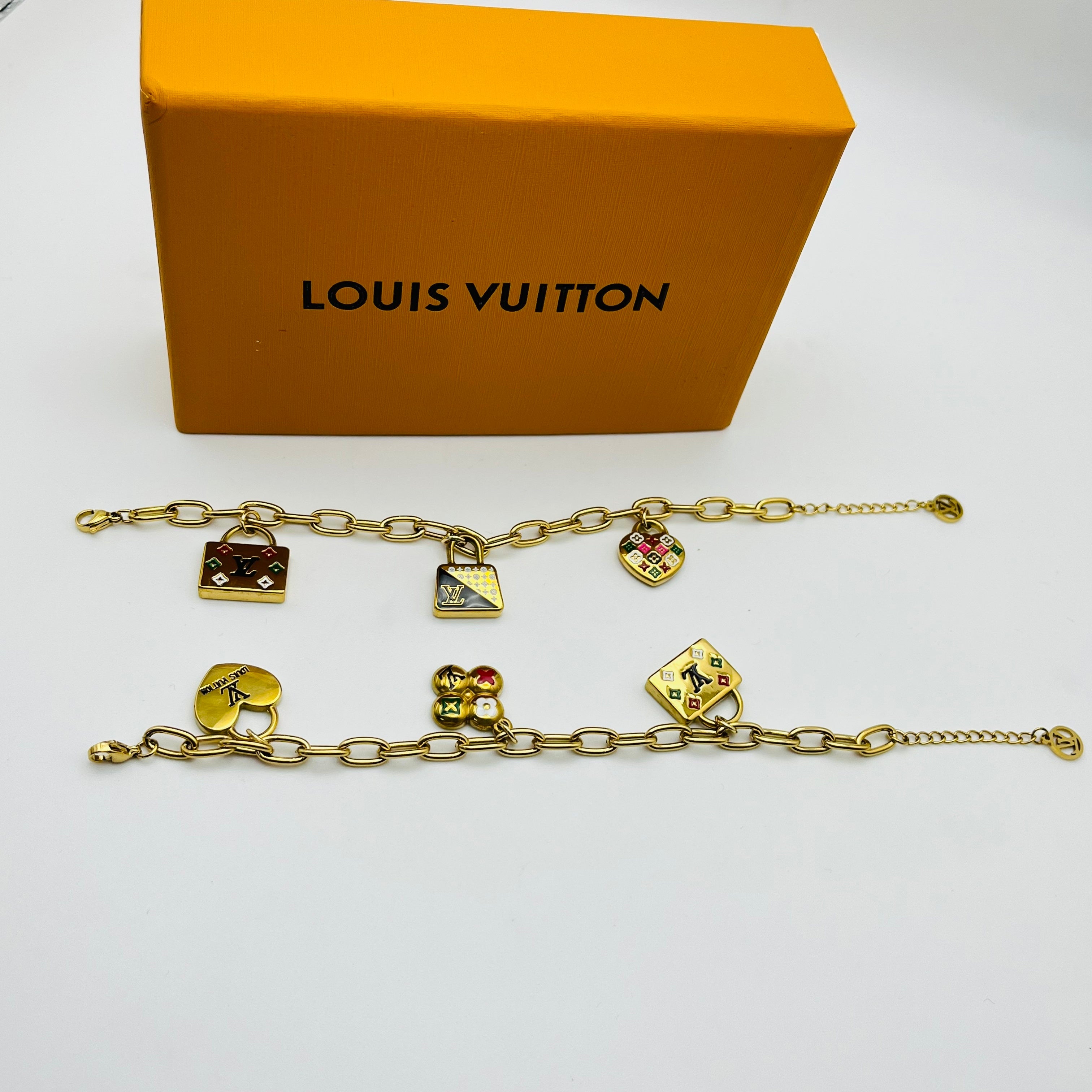 Luxury Gold Charm Bracelet with Multicolor Designer Pendants