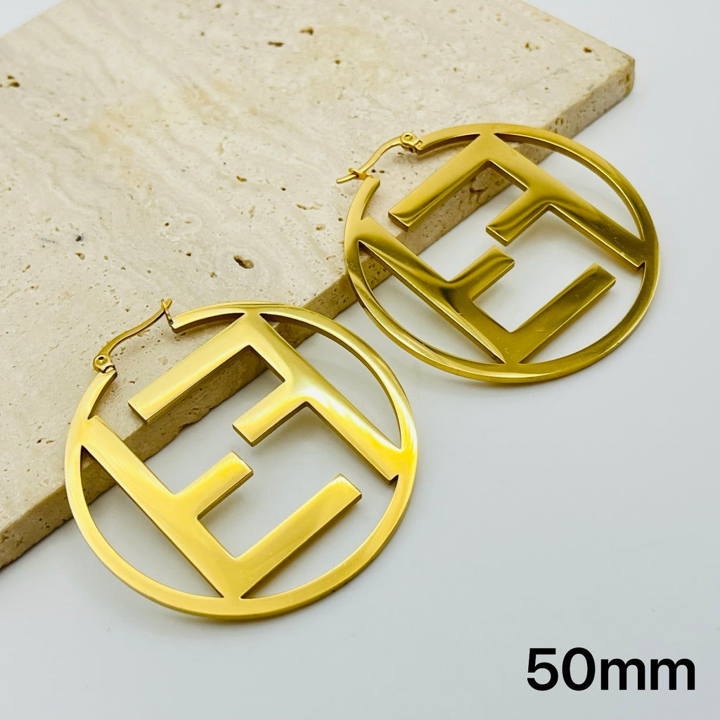 Luxury Double Letter Hoop Earrings (Gold & Silver – 50mm)