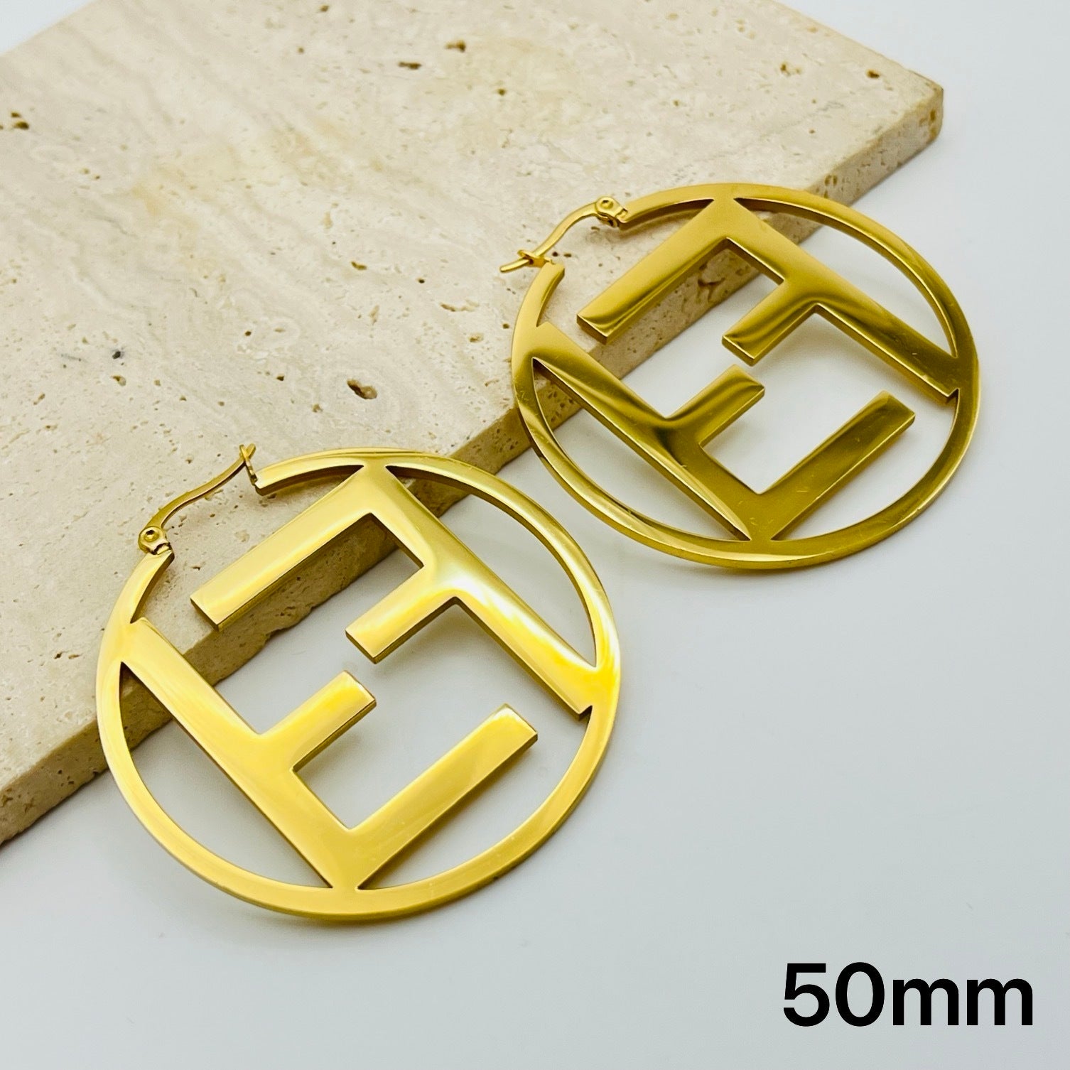 Luxury Double Letter Hoop Earrings (Gold & Silver – 50mm)