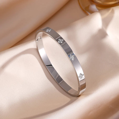 ZAKOL 5/1pcs Sparkling Zirconia Inlaid Stainless Steel Bracelet Set
