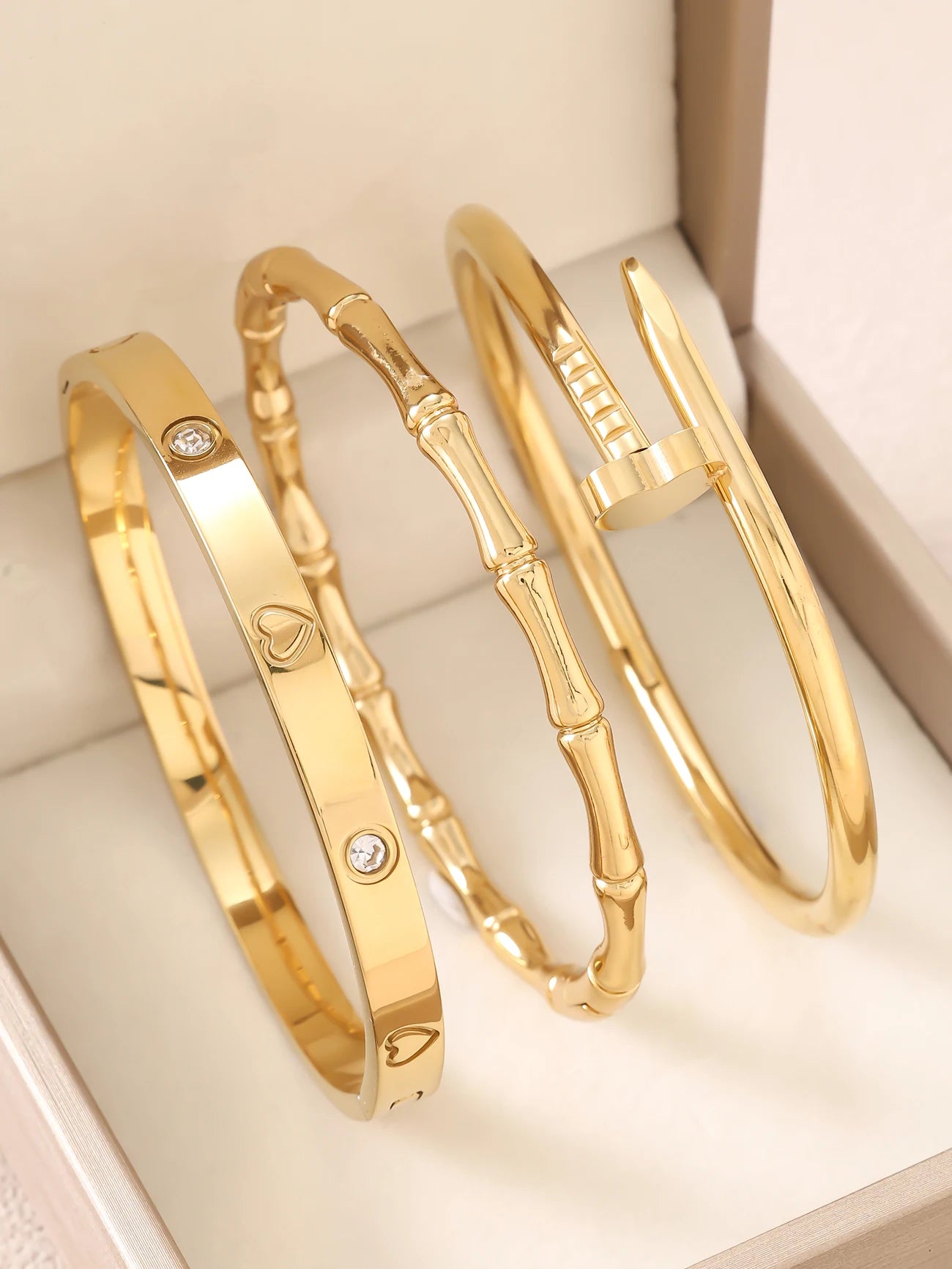 1pc 18K Gold Plated Stainless Steel Stackable Bracelet With Chain And