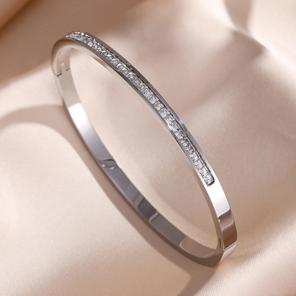 ZAKOL 5/1pcs Sparkling Zirconia Inlaid Stainless Steel Bracelet Set