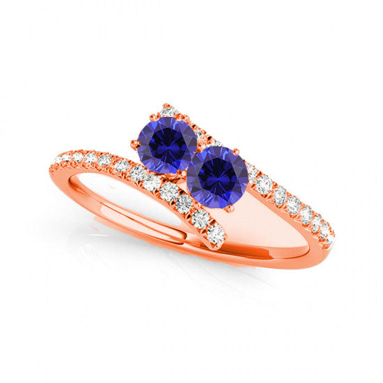 USA Studs R 14K Rose Gold Two Stone Rings, Si-