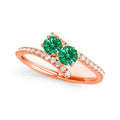 Rose Gold Emerald Two Stone Rings,