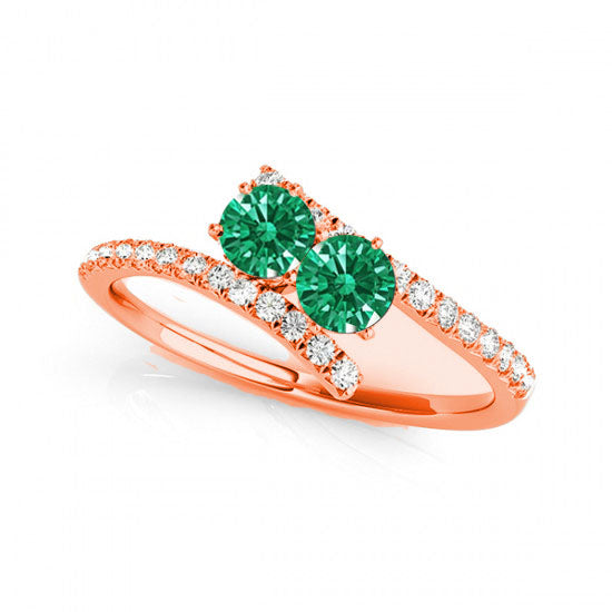 Rose Gold Emerald Two Stone Rings,