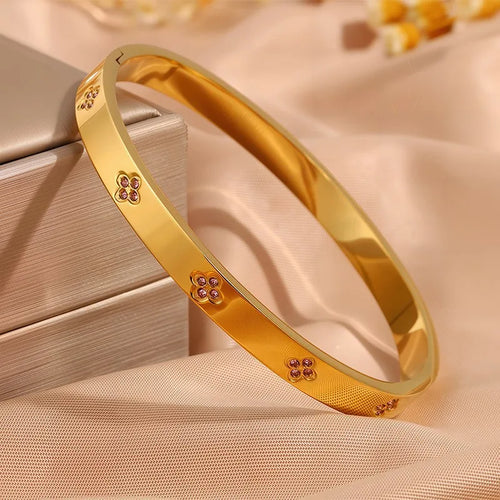 ZAKOL 5/1pcs Sparkling Zirconia Inlaid Stainless Steel Bracelet Set