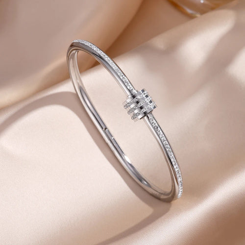 ZAKOL 5/1pcs Sparkling Zirconia Inlaid Stainless Steel Bracelet Set