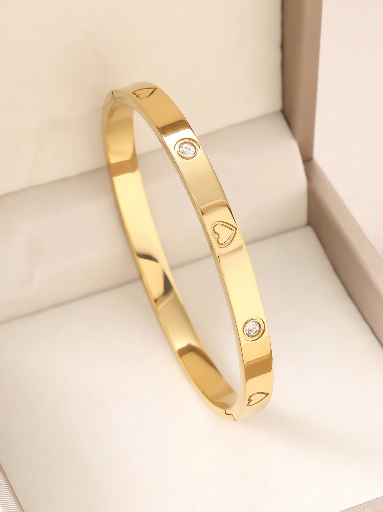 1pc 18K Gold Plated Stainless Steel Stackable Bracelet With Chain And