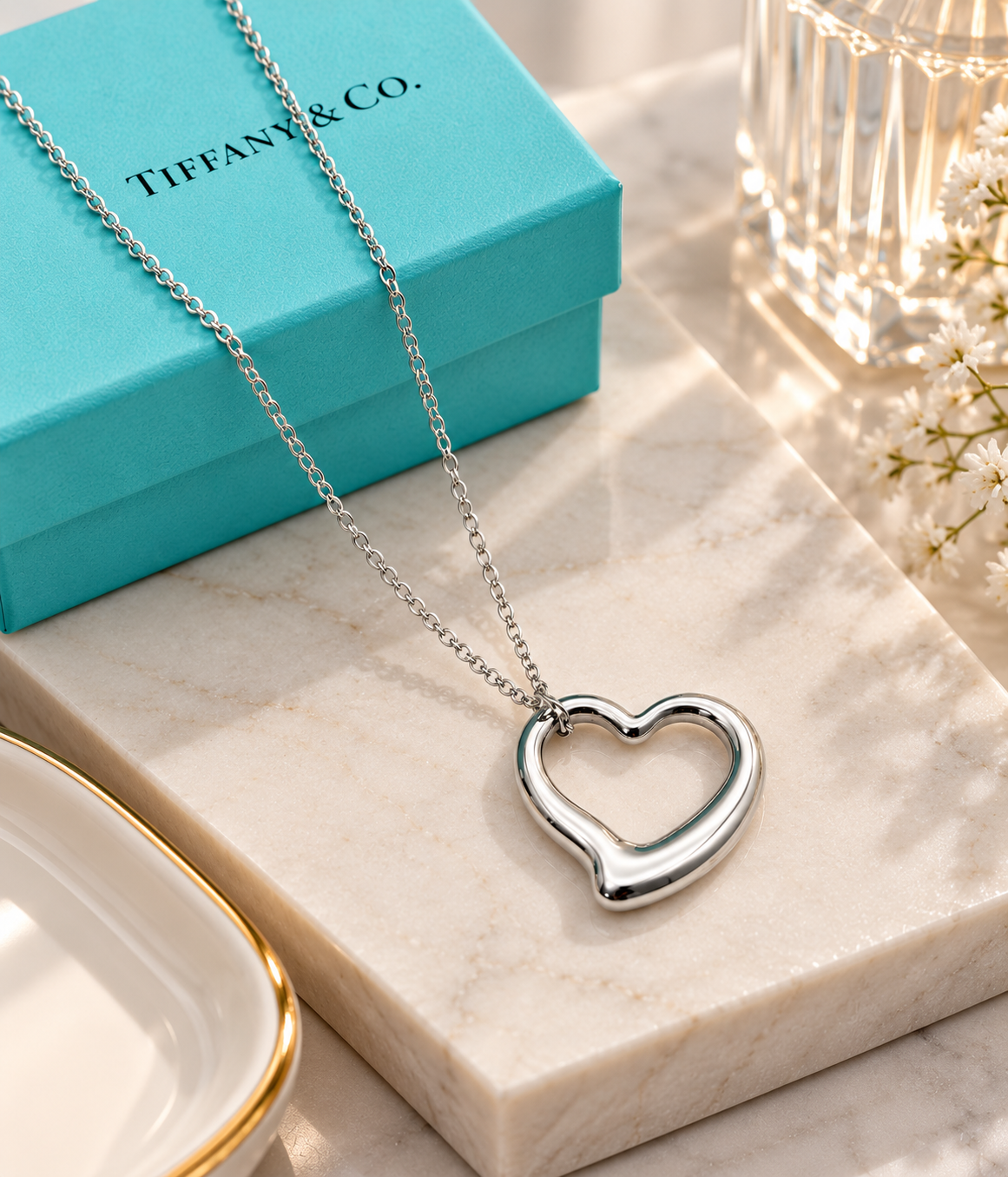 Sterling Silver Asymmetrical Open Heart Pendant Necklace