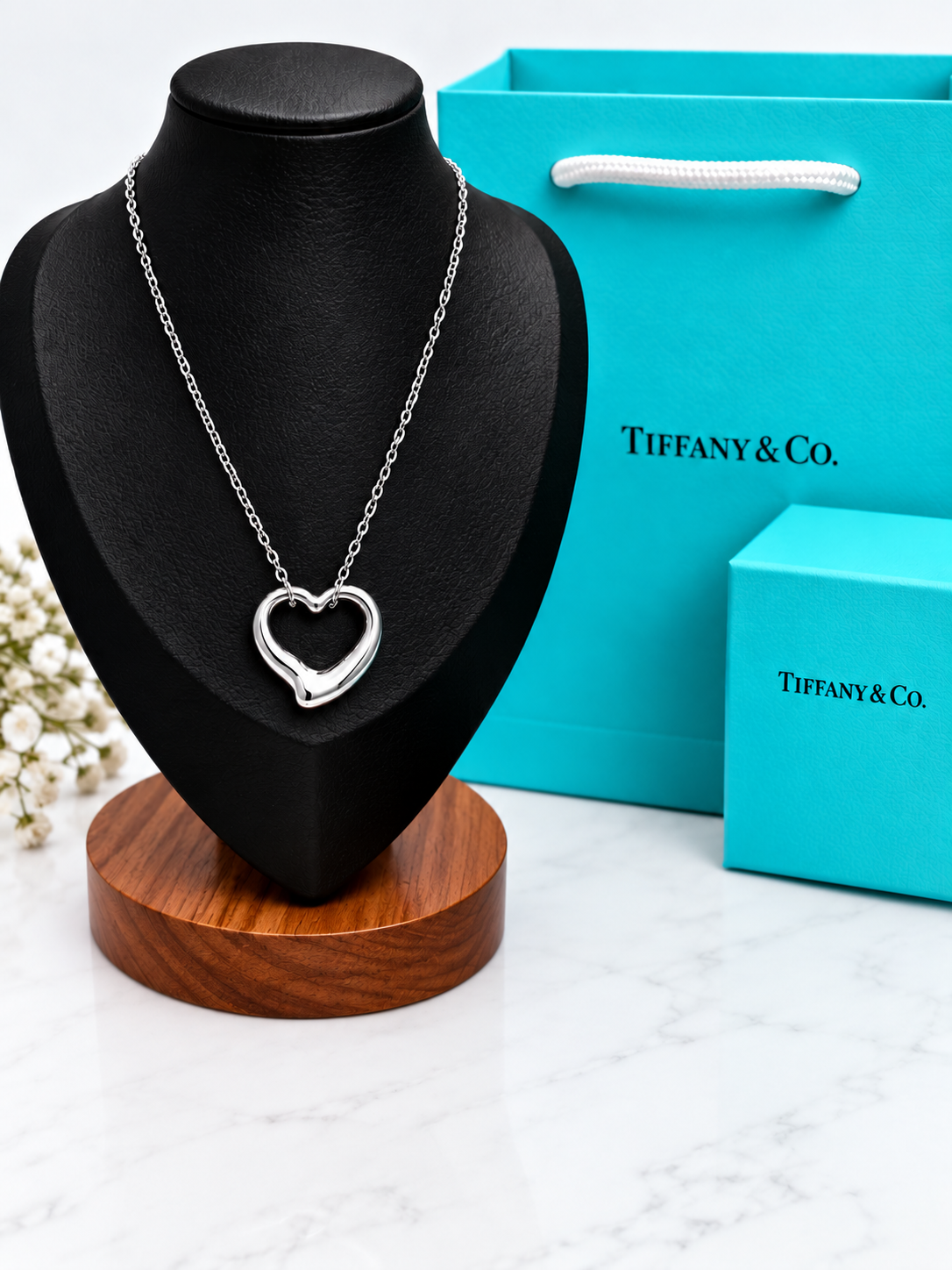 Sterling Silver Asymmetrical Open Heart Pendant Necklace