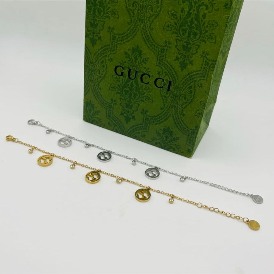 Luxury Gold Double Chain Bracelet with Designer Logo Char