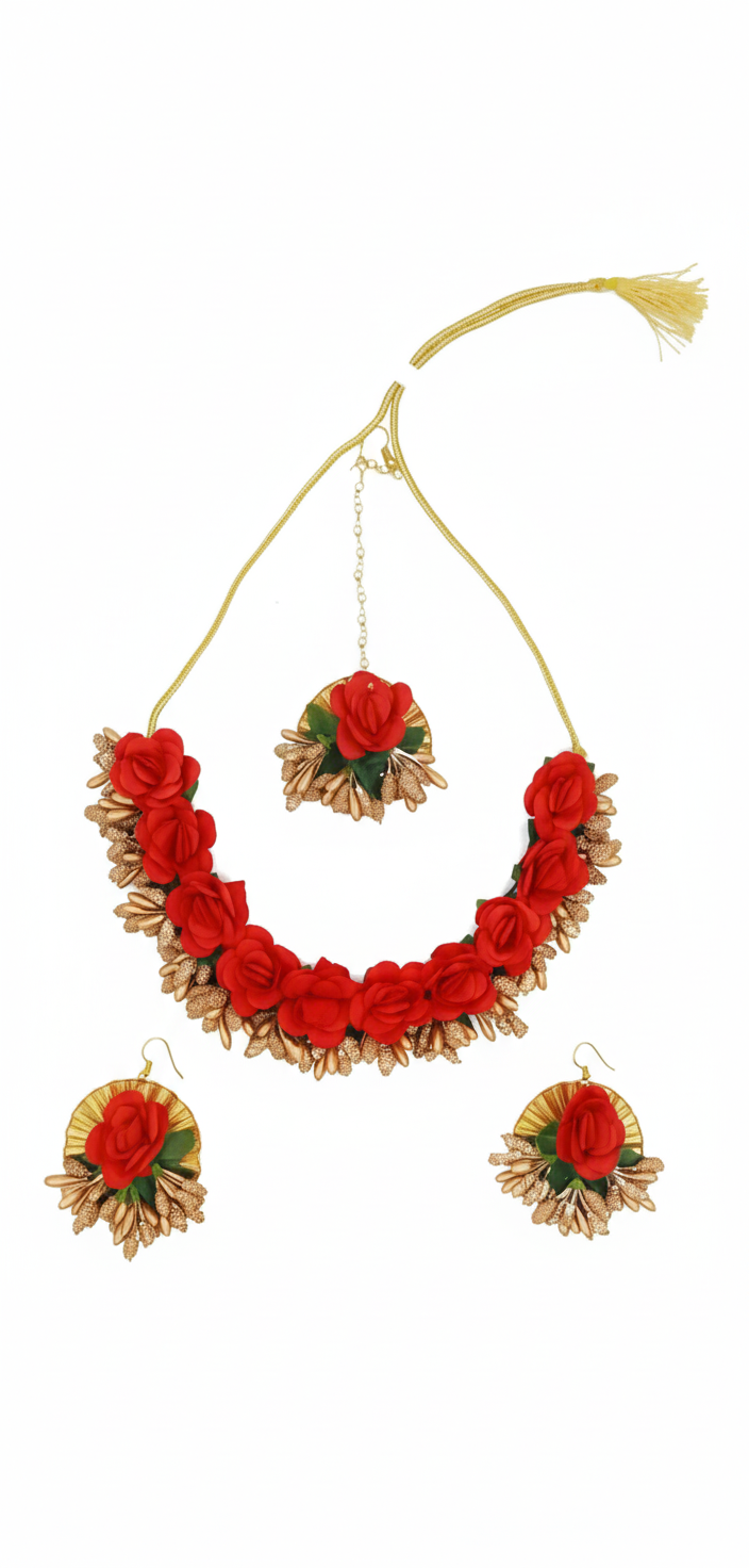 Red Rose Jewelry Set – Necklace & Earrings