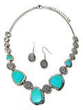 TURQUOISE AND METAL CONCHO LINK NECKLACE SET